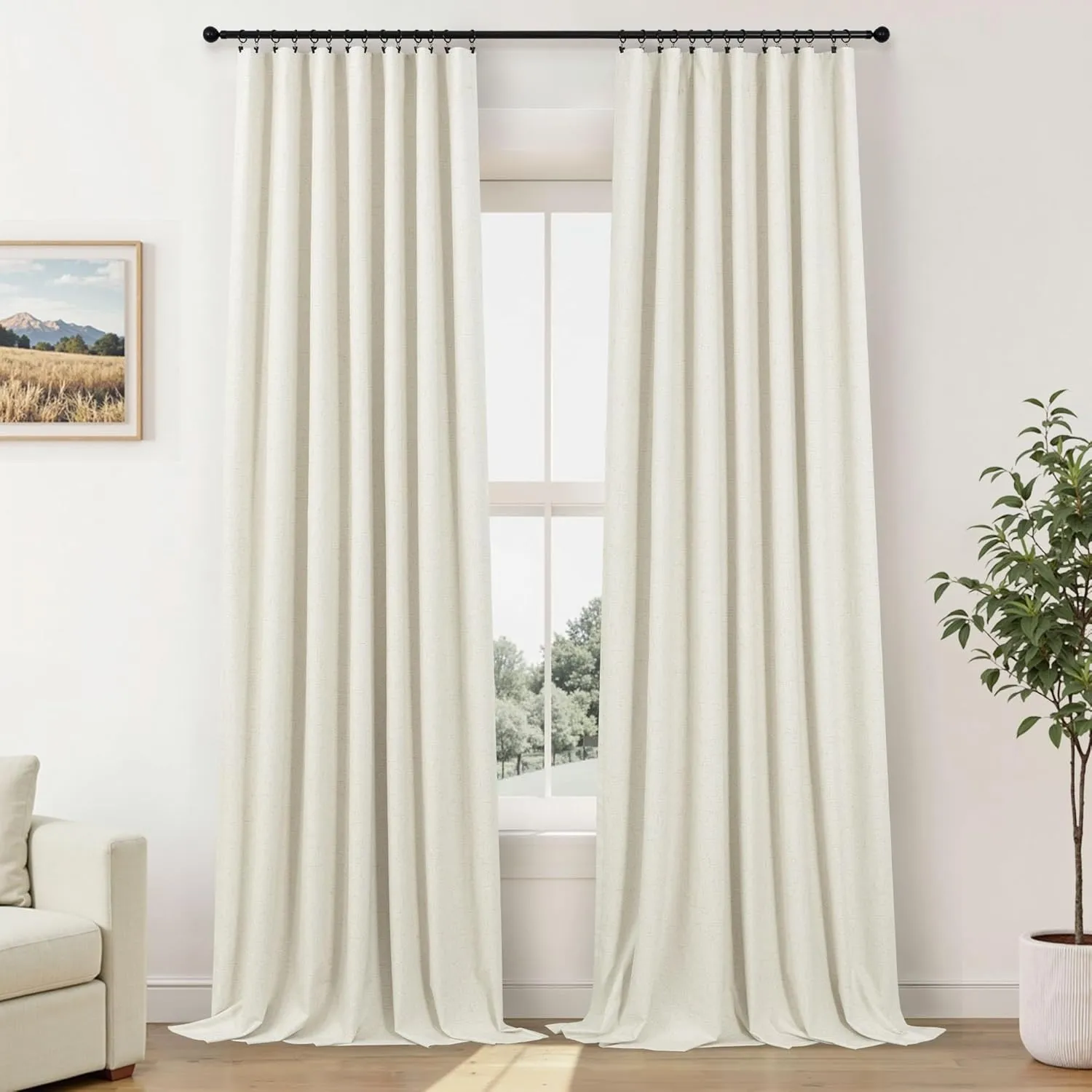 100% Blackout Curtains 84 Inch Length 2 Panels Set Neutral Boho Linen Farmhouse for Bedroom Windows Living Room Darkening Thermal Insulated Drapes Natural Cream Ivory 7ft Long Back Tab Pleated Pocket