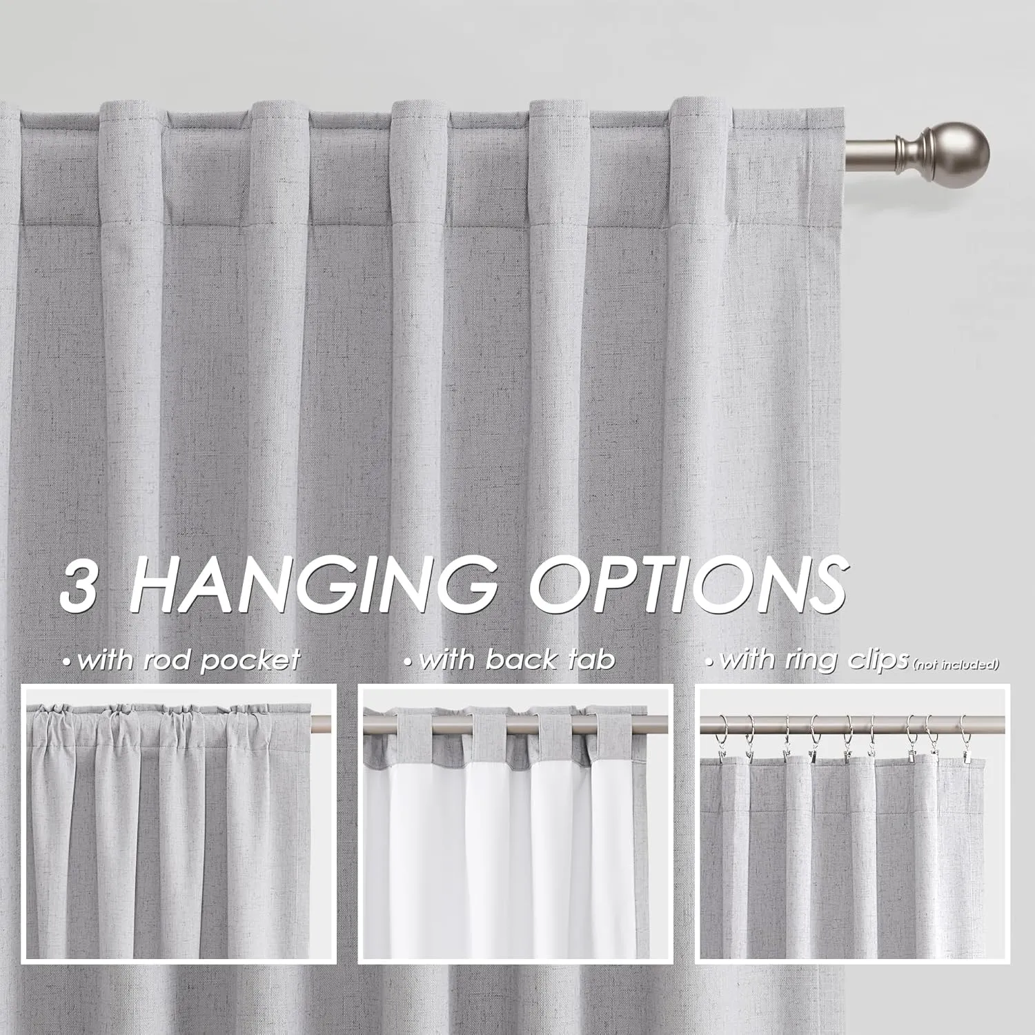 100% Blackout Linen Curtains 84 Inch Length 2 Panels Light Grey Light Blocking Darkening Living Room Curtains 84 Inches Long Elegant Modern Back Tab Pocket Noise Reducing Drapes for Nursery 52X84