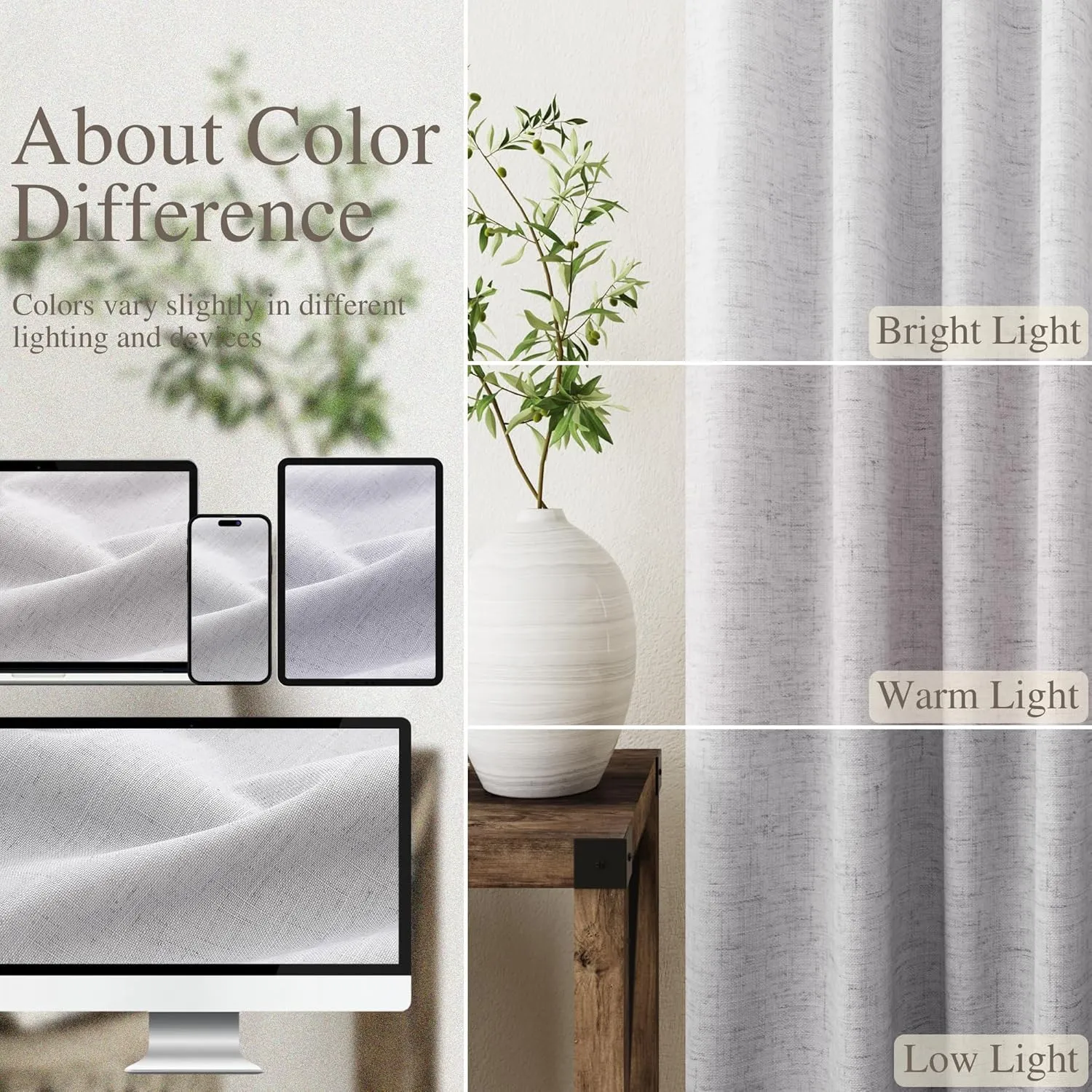 100% Blackout Linen Curtains 84 Inch Length 2 Panels Light Grey Light Blocking Darkening Living Room Curtains 84 Inches Long Elegant Modern Back Tab Pocket Noise Reducing Drapes for Nursery 52X84