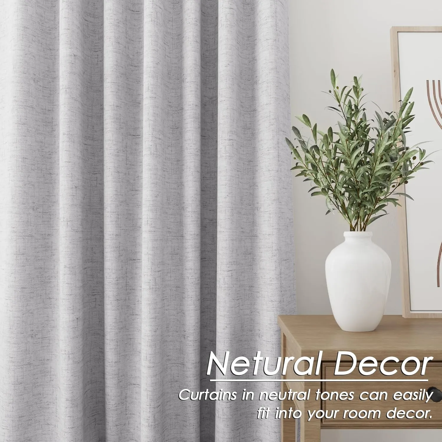 100% Blackout Linen Curtains 84 Inch Length 2 Panels Light Grey Light Blocking Darkening Living Room Curtains 84 Inches Long Elegant Modern Back Tab Pocket Noise Reducing Drapes for Nursery 52X84