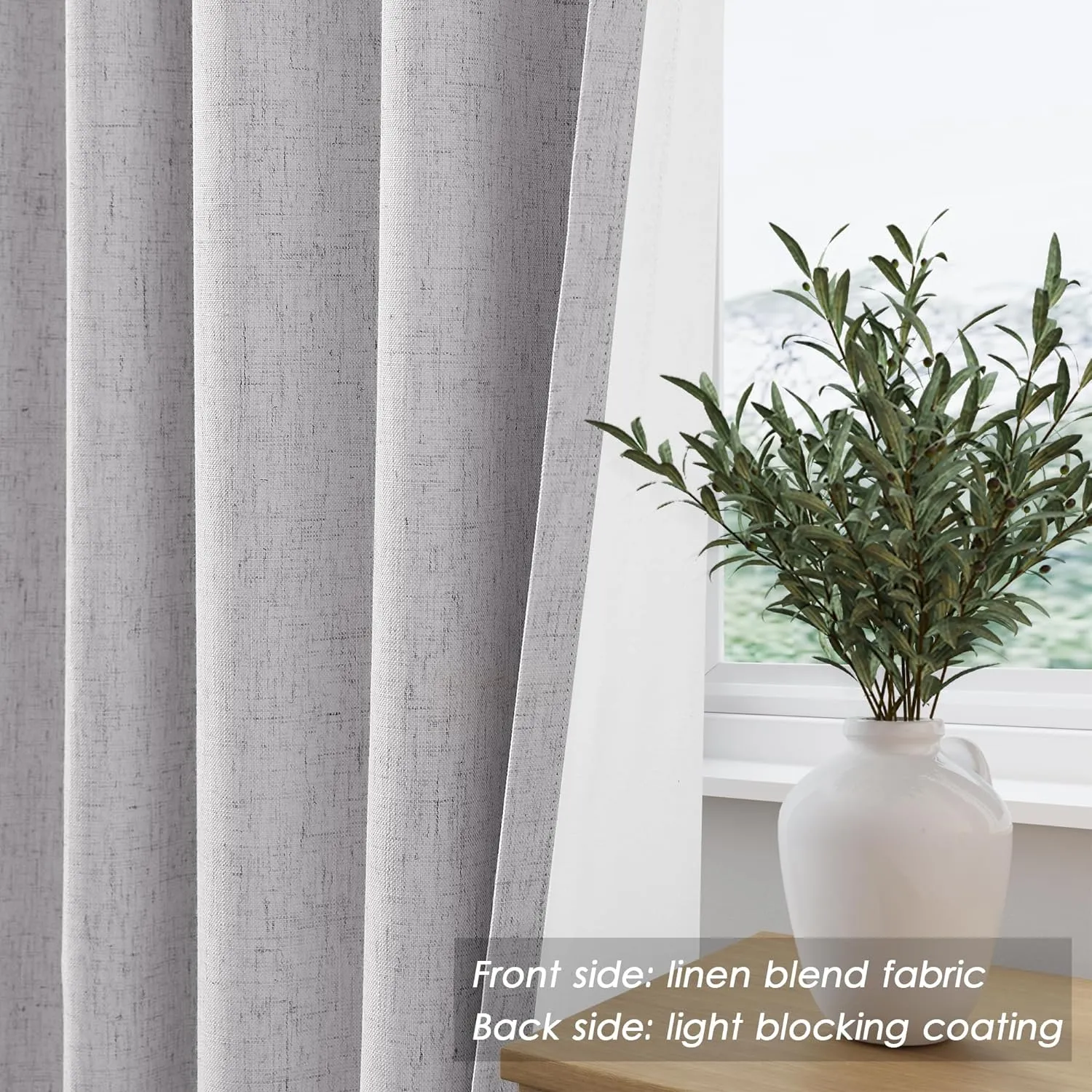 100% Blackout Linen Curtains 84 Inch Length 2 Panels Light Grey Light Blocking Darkening Living Room Curtains 84 Inches Long Elegant Modern Back Tab Pocket Noise Reducing Drapes for Nursery 52X84