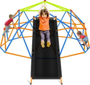 10FT Geometric Climbing Dome with Slide,Dome Climber for Kid 3 to10 Years Old,Jungle Gym Monkey Bar Backyard Geometric Support 800LBS Outdoor Play Equipment Toddler Outside Toy