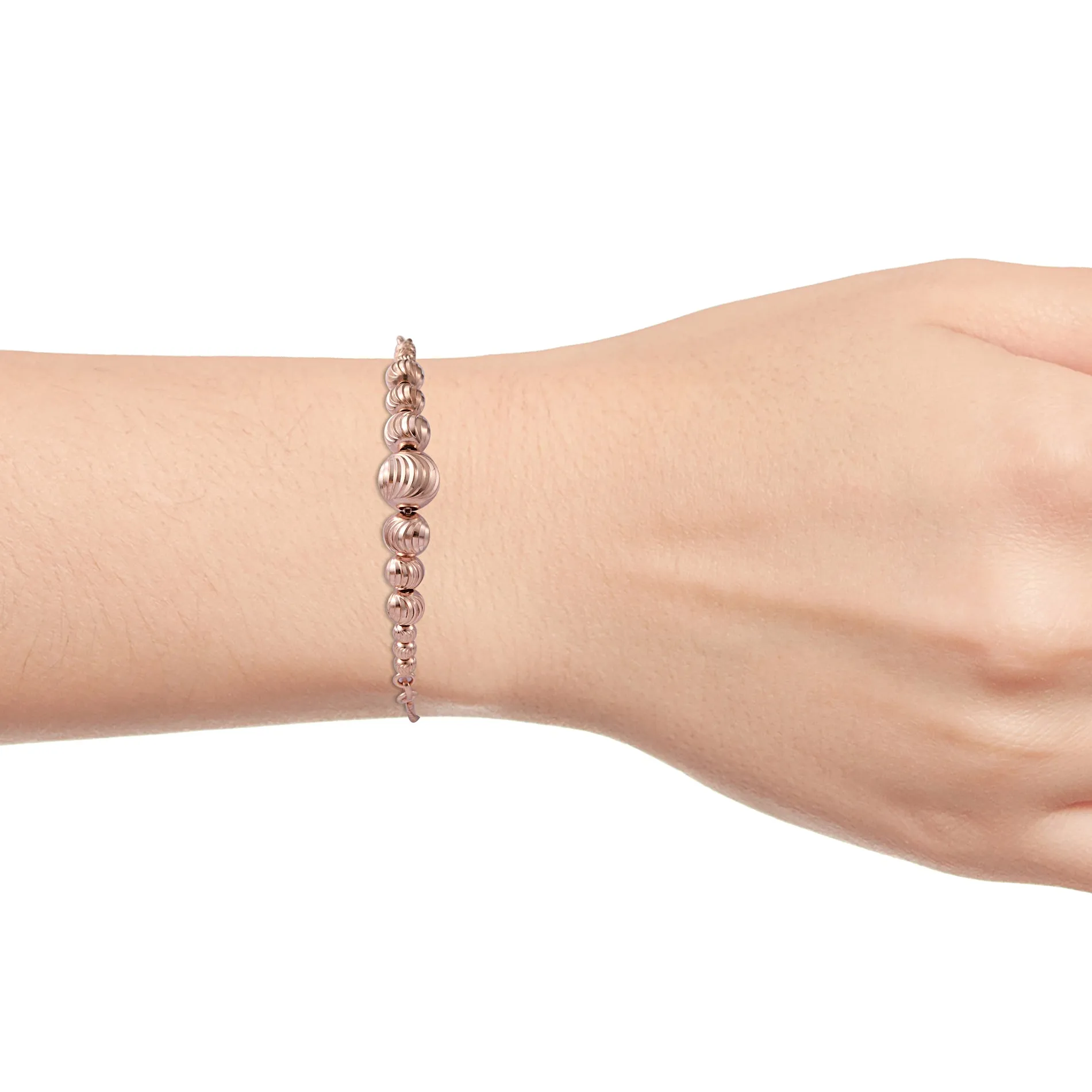 14K Rose Gold over Sterling Silver Graduated Textured Bead Adjustable Bracelet