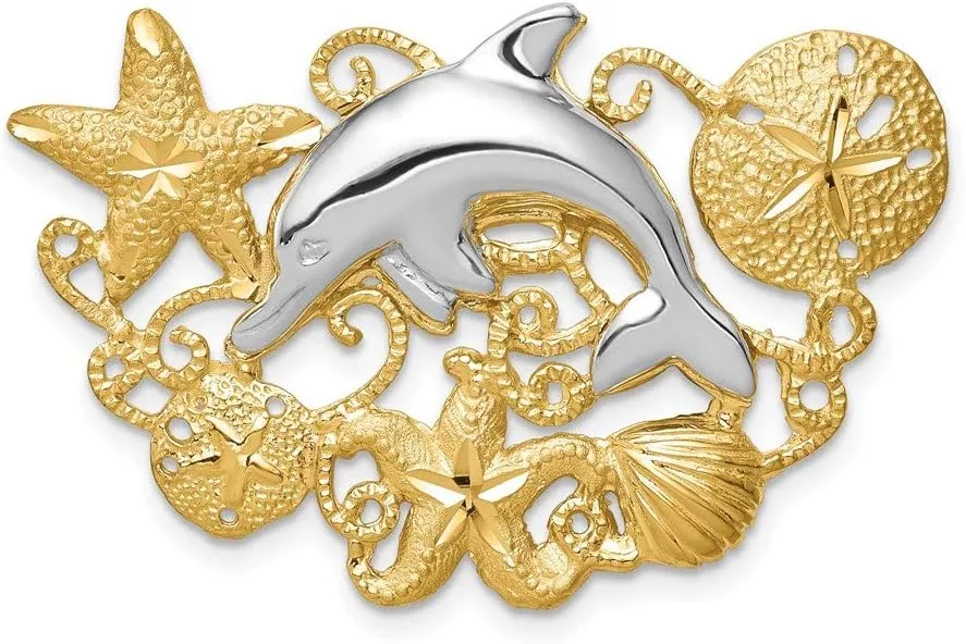 14K Two-Tone Gold 23x38mm Sea Life Fits 5mm/6mm Slide Pendant