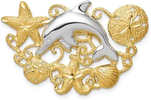 14K Two-Tone Gold 23x38mm Sea Life Fits 5mm/6mm Slide Pendant