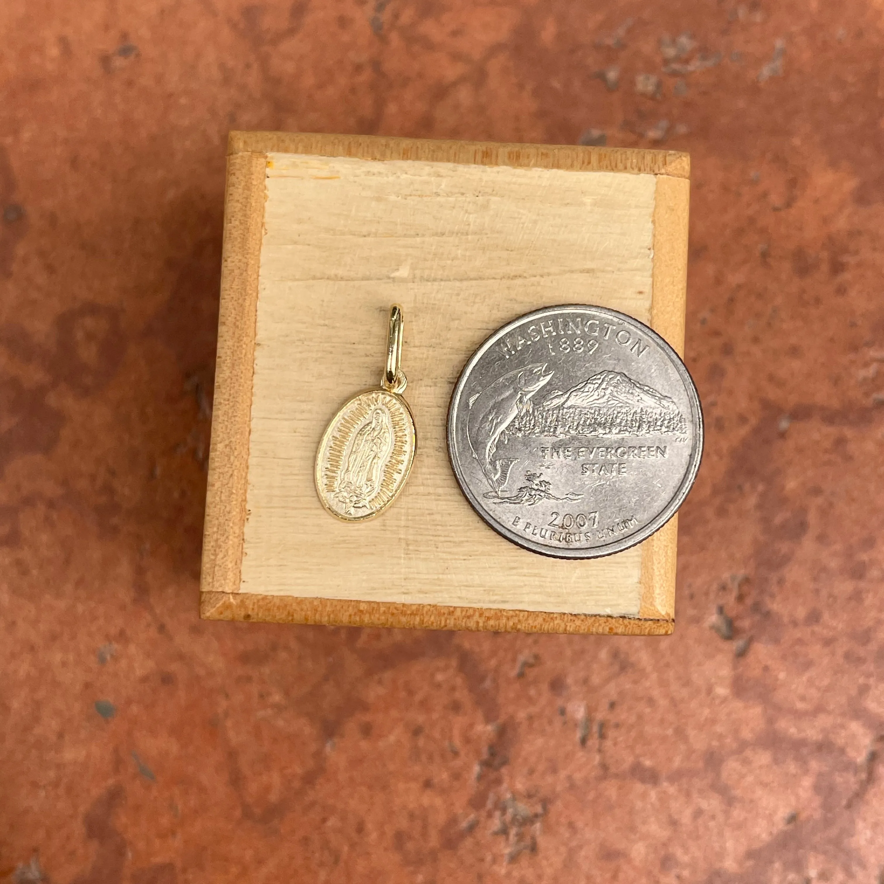 14KT Yellow Gold Matte Our Lady of Guadalupe Oval Medal Pendant Charm