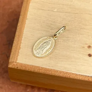 14KT Yellow Gold Matte Our Lady of Guadalupe Oval Medal Pendant Charm