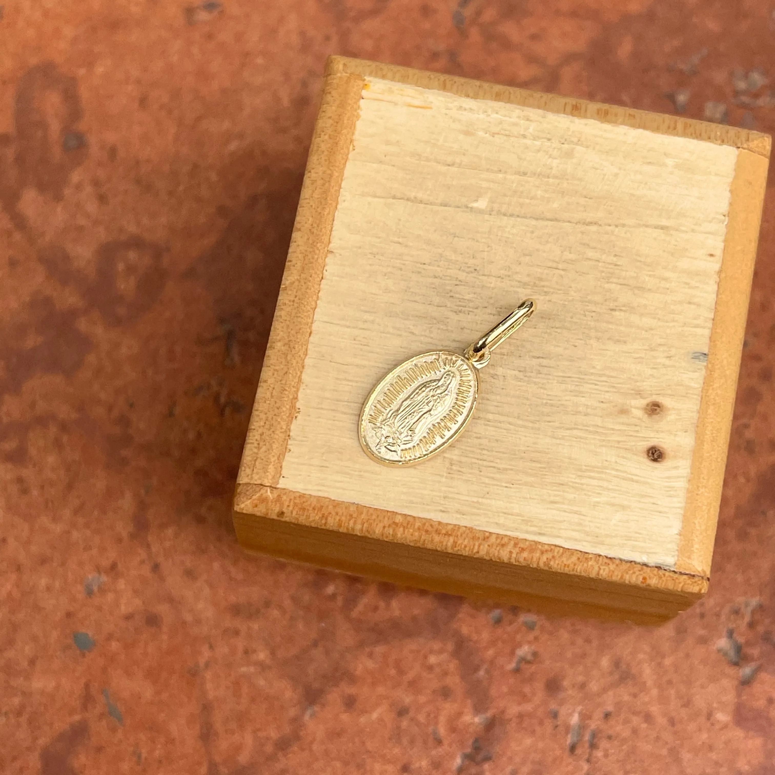 14KT Yellow Gold Matte Our Lady of Guadalupe Oval Medal Pendant Charm