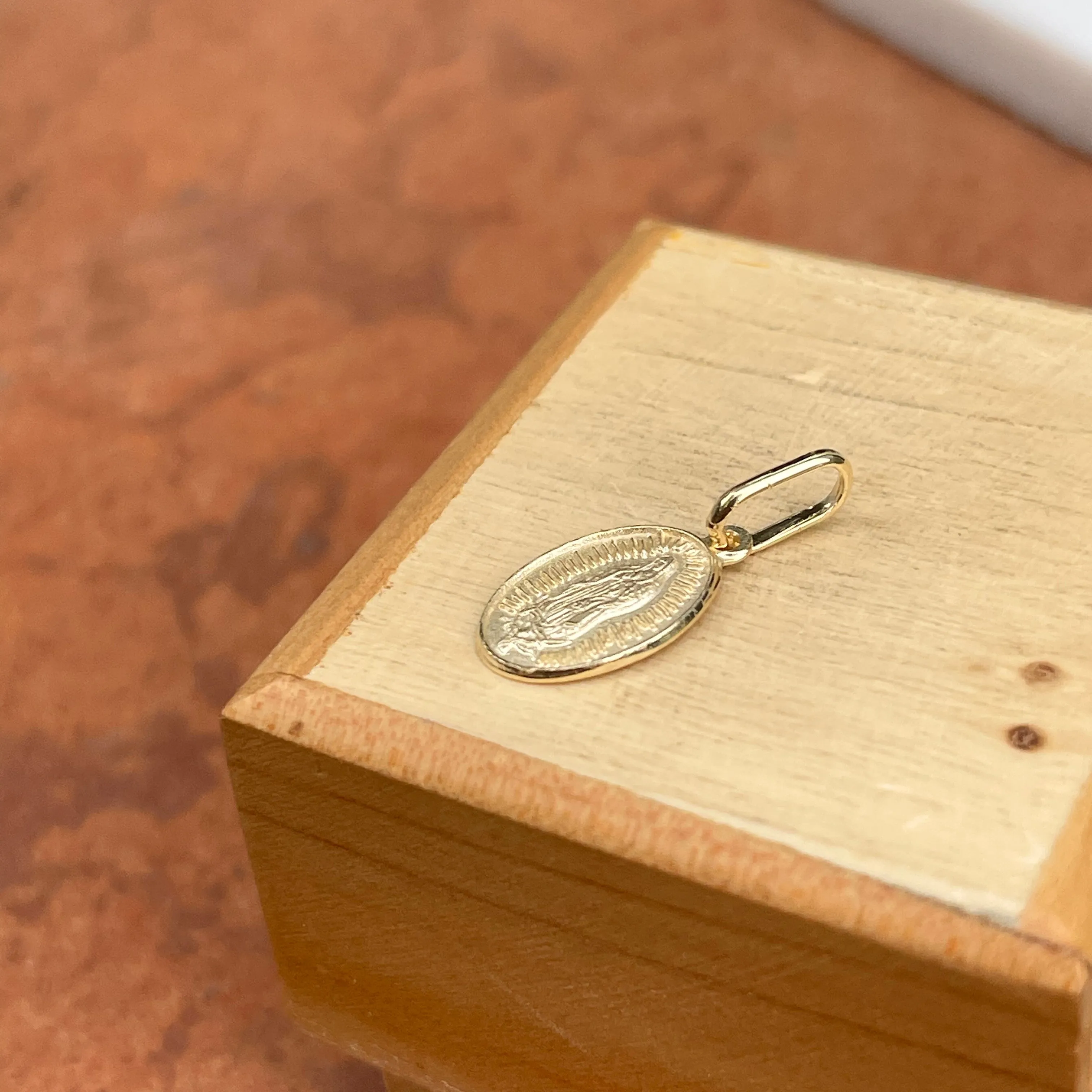 14KT Yellow Gold Matte Our Lady of Guadalupe Oval Medal Pendant Charm