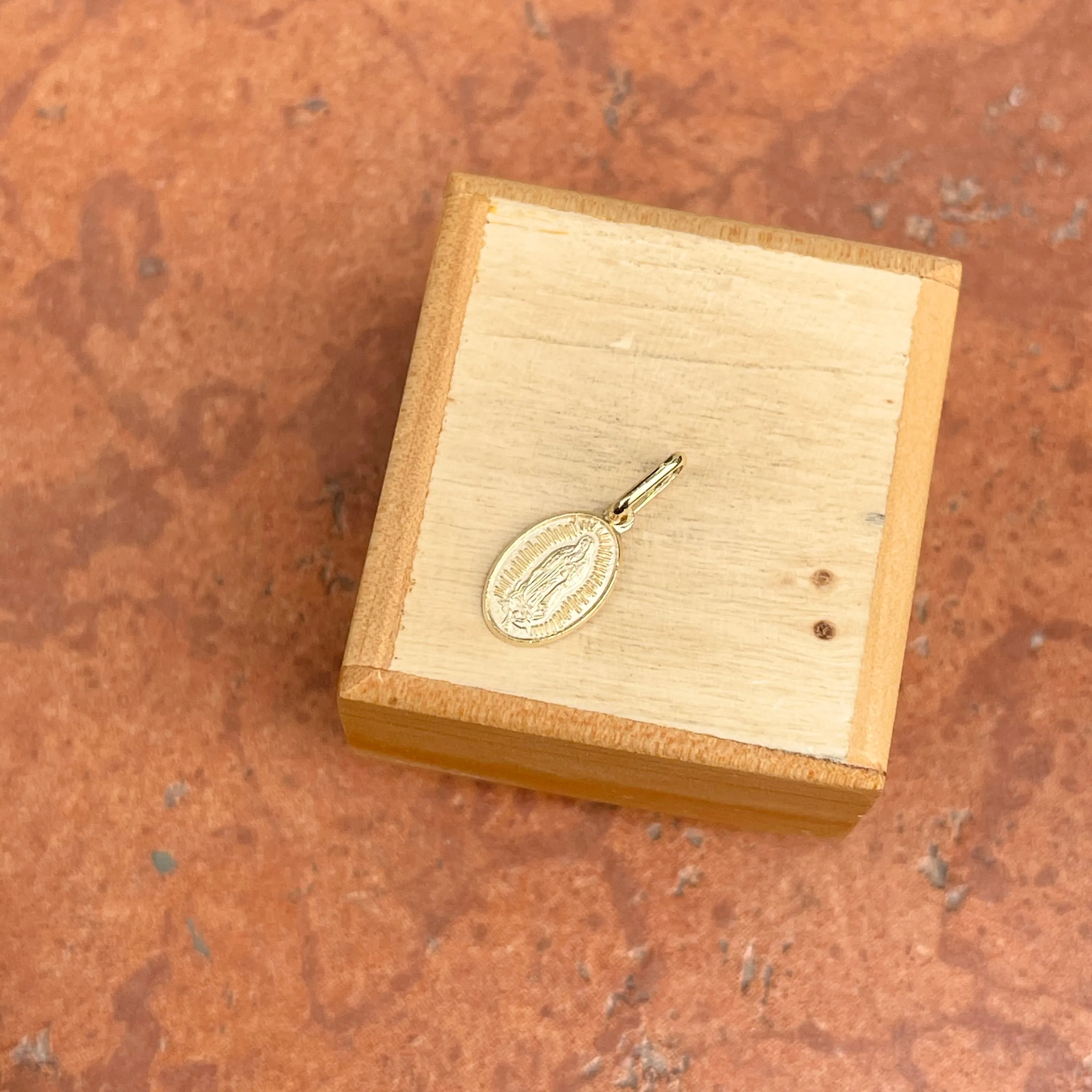14KT Yellow Gold Matte Our Lady of Guadalupe Oval Medal Pendant Charm