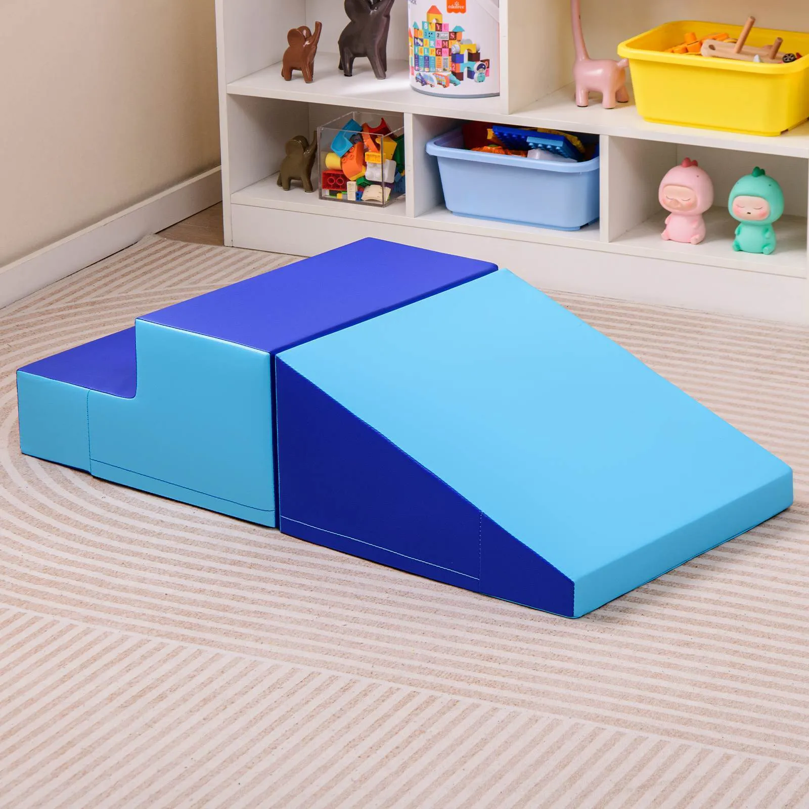 2-Piece Baby Soft Foam Block Playset Toddlers Step and Slide Climber Indoor Active Play