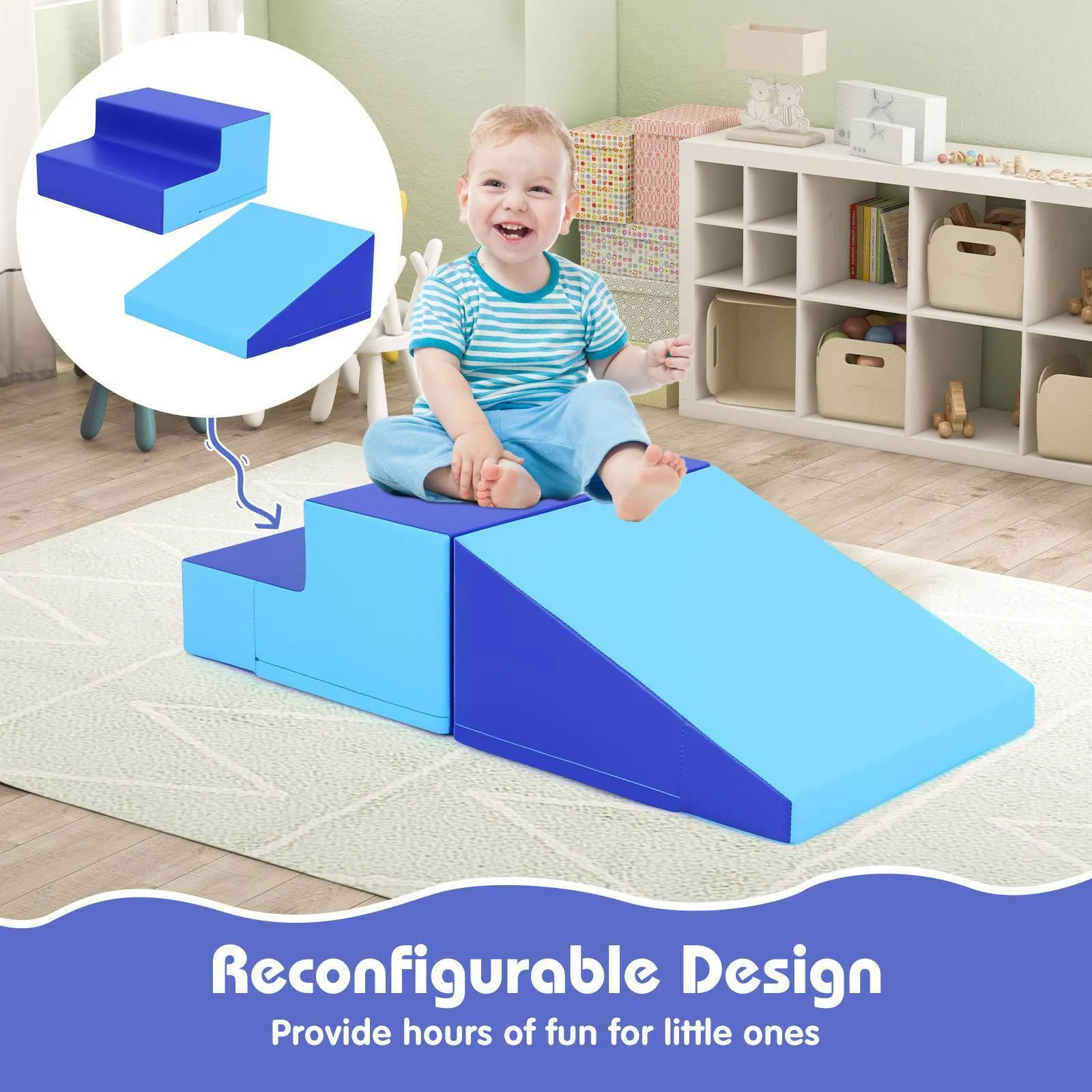 2-Piece Baby Soft Foam Block Playset Toddlers Step and Slide Climber Indoor Active Play
