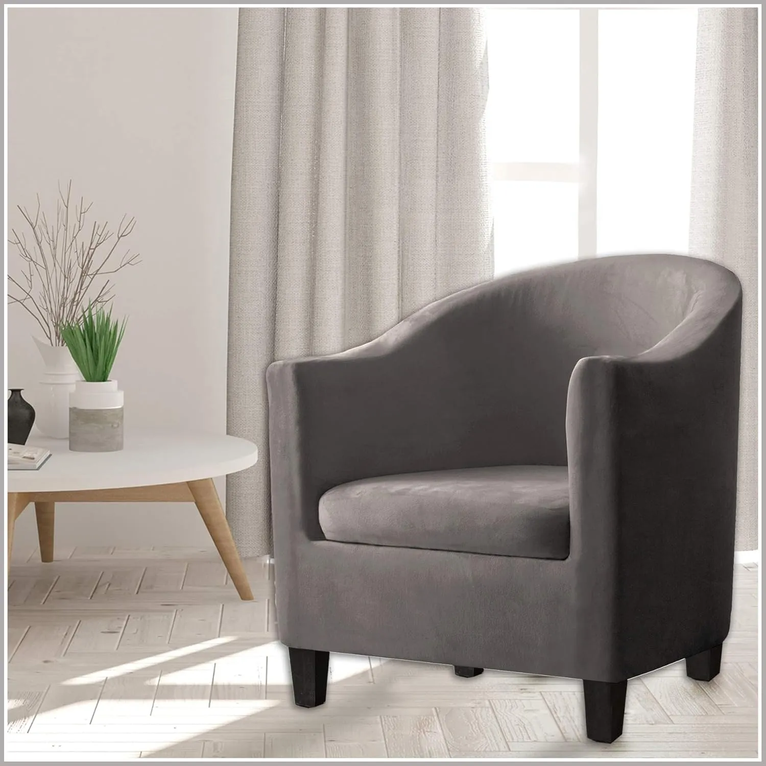2 Piece Velvet Tub Chair Covers for Armchairs,Spandex Tub Chair Slipcovers,Stretch Tub Chair Slipcover Furniture Protector Cover Sofa Slipcover for Tub Chair (Light Grey,1)