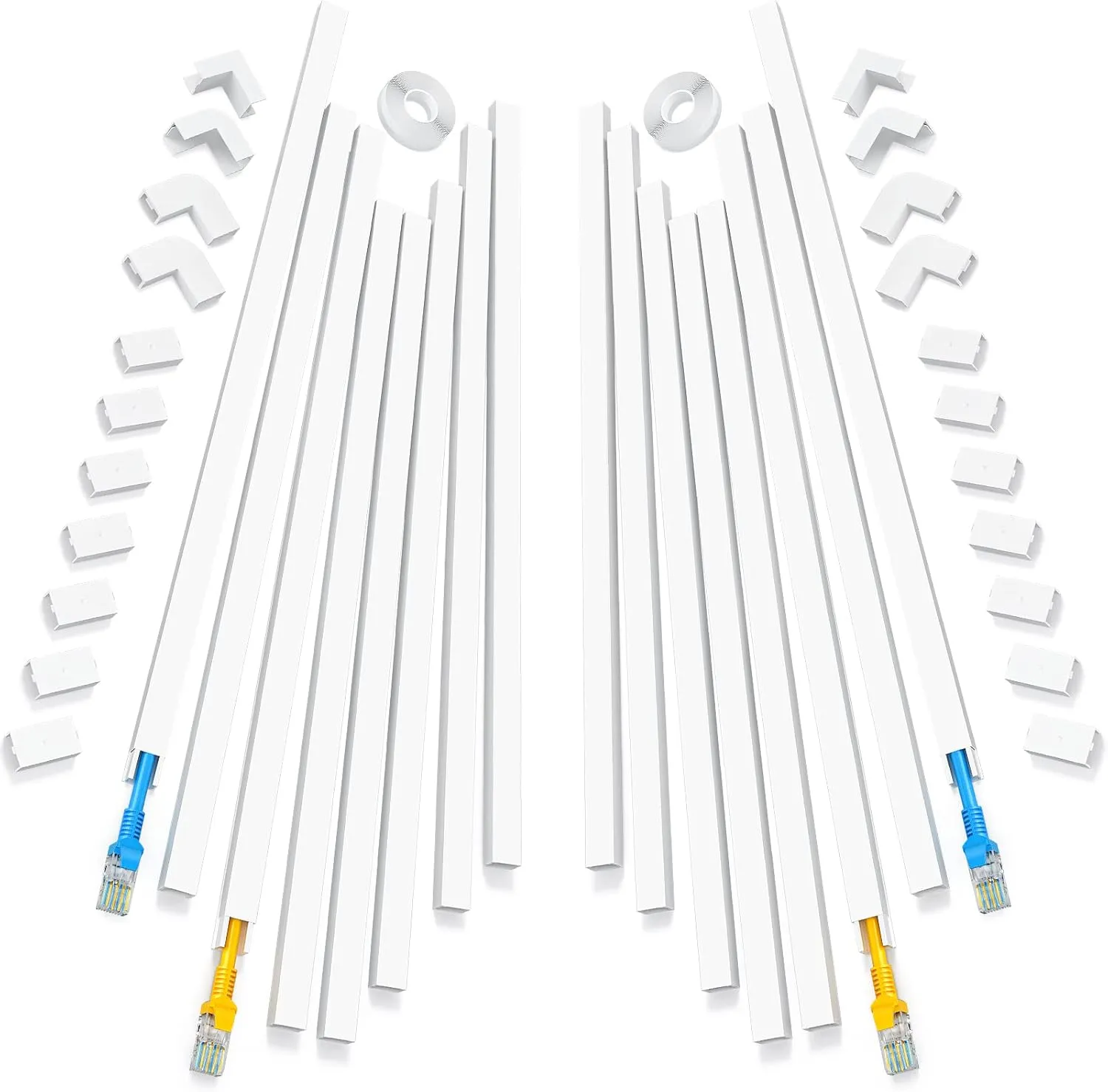 250in Cord Hider,One-Line Cable Hider,Yecaye Small Cord Covers for Wires on Wall System,Cable Raceway Kit for Max 2 Cords,Wire Hiders for Tv on Wall,Wire Hider,16XL15.7in W0.59in H0.4in,White