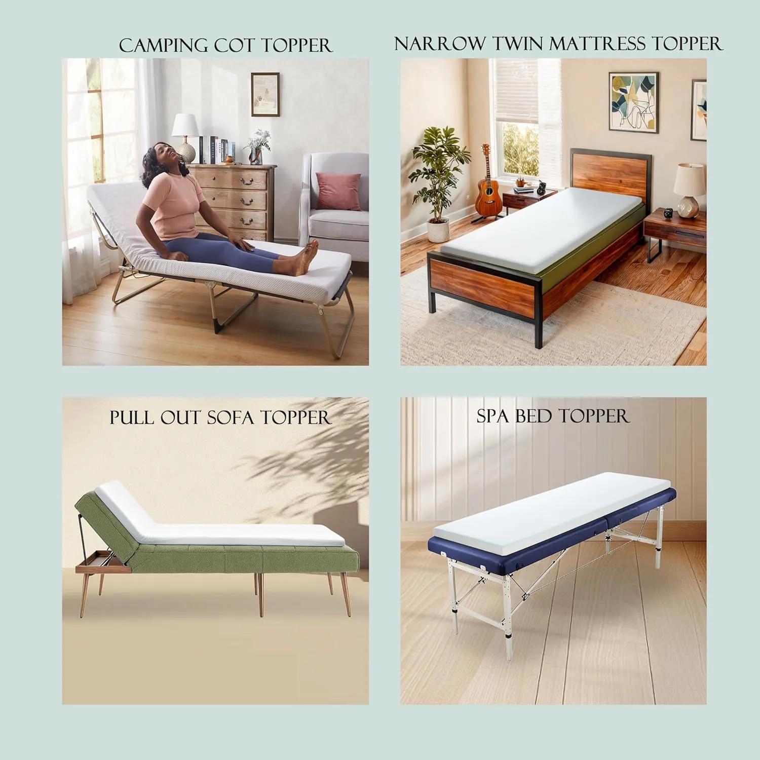 2Inch Cot Mattress Topper,Narrow Twin Foam Mattress for Camping Cot,Sofa Bed,Pull Out Chair Cushion,Portable,Roll Up Surpportive Sleep Pad(75 x 30)