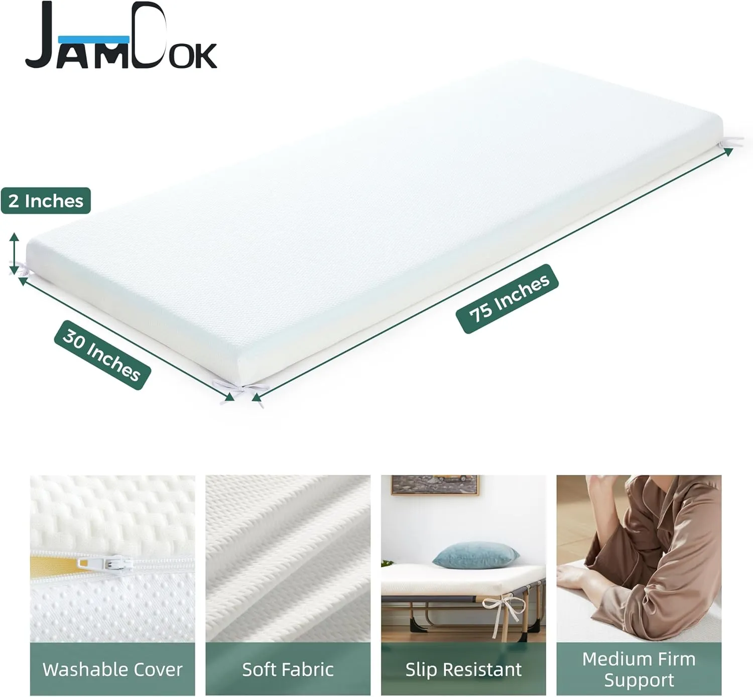 2Inch Cot Mattress Topper,Narrow Twin Foam Mattress for Camping Cot,Sofa Bed,Pull Out Chair Cushion,Portable,Roll Up Surpportive Sleep Pad(75 x 30)