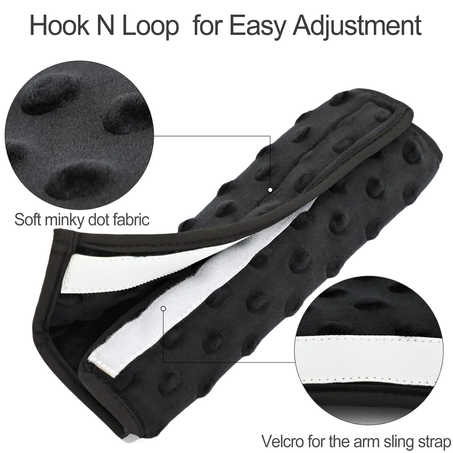 2Pcs Arm Sling Padding for Neck Arm Sling Strap Cushion Neck Pad Cushions Shoulder Brace Carry Strap Pads Elbow Wrist Injury Support Strap Padded Women Men Minky Dot Black