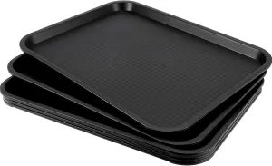 5 Pack Black Plastic Fast Food Tray, 16 x 12 Inch Cafeteria Trays With Textured Surface, Rectangular Serving Trays for Carrying Food in Restaurant Cafeteria