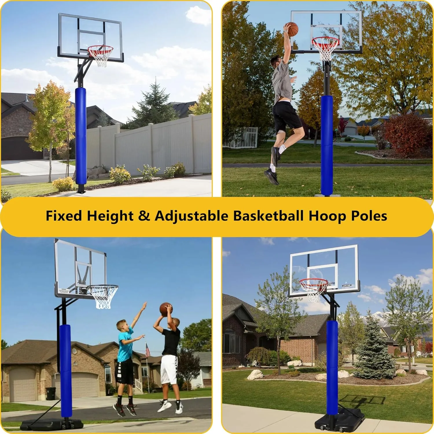 72" Tall Basketball Pole Pad, All-Weather Round Basketball Pole Padding Outdoor, 2" Thick Heavy Duty Wrap-Around Protective Pads for Adjustable & Fixed Height Basketball Hoop Poles