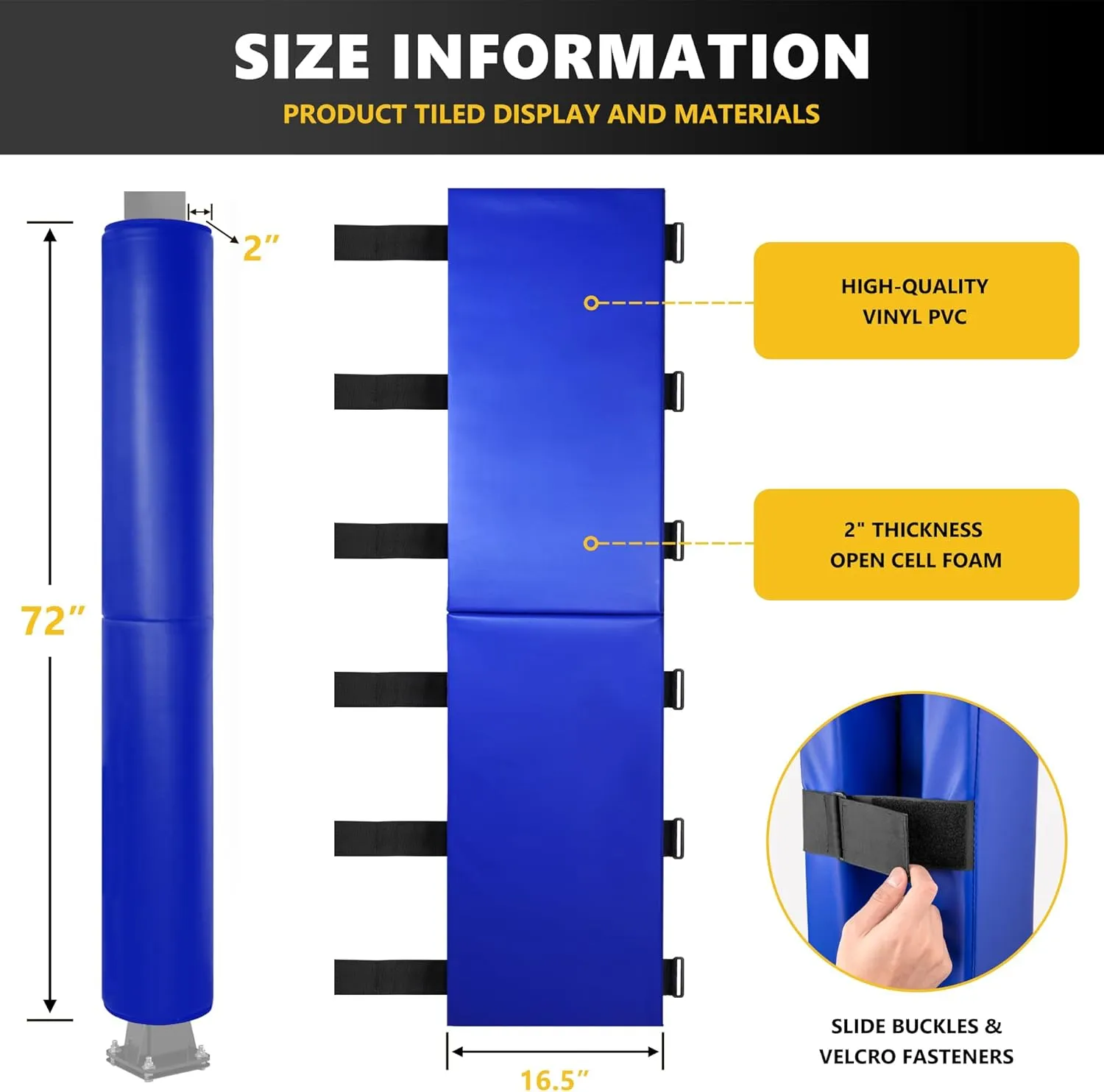 72" Tall Basketball Pole Pad, All-Weather Round Basketball Pole Padding Outdoor, 2" Thick Heavy Duty Wrap-Around Protective Pads for Adjustable & Fixed Height Basketball Hoop Poles