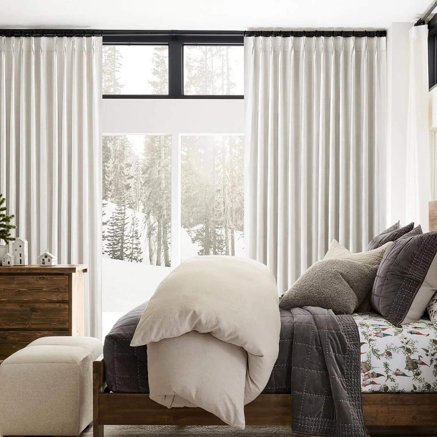 8-3/4FT Extra Long Curtains for Bedroom, Lush Decor 105 Inch Linen Blackout Light Blocking Nursery Window Curtains 2 Panels Burg Textured Back Tab&Pinch Pleated Drapes with Hooks Birch (40"x105")