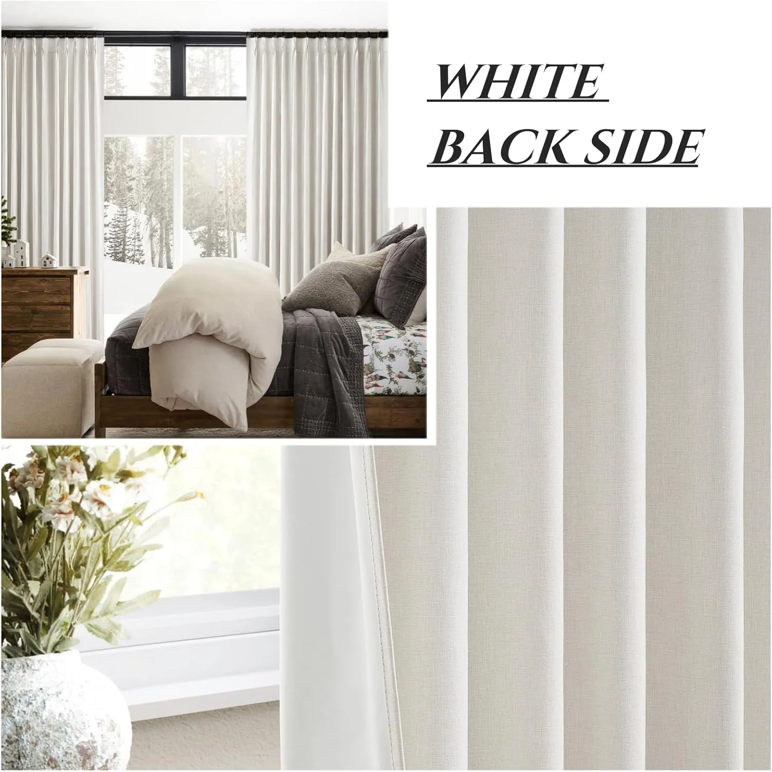 8-3/4FT Extra Long Curtains for Bedroom, Lush Decor 105 Inch Linen Blackout Light Blocking Nursery Window Curtains 2 Panels Burg Textured Back Tab&Pinch Pleated Drapes with Hooks Birch (40"x105")