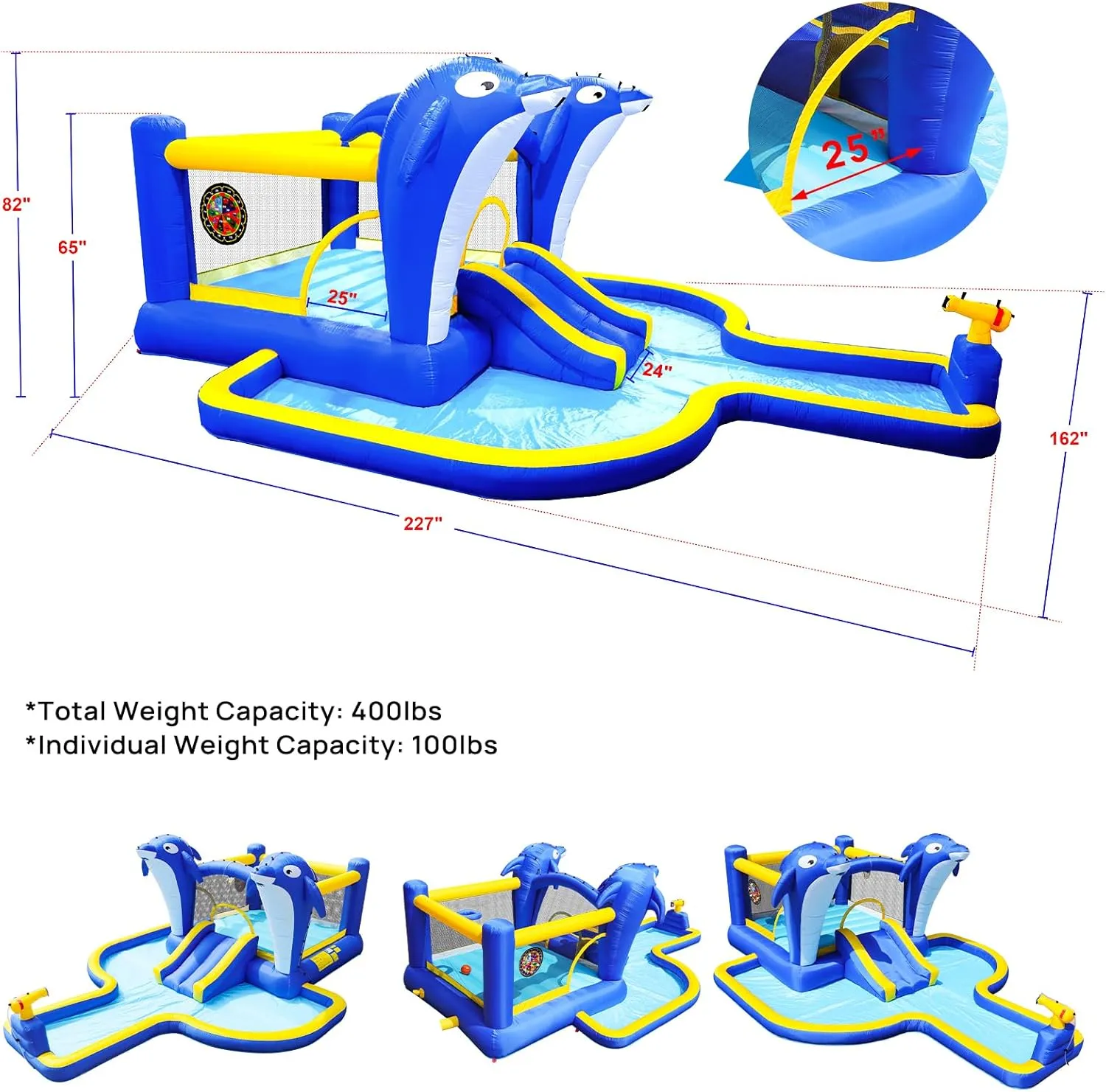 8 in 1 Water Slide Bounce House, Giant Inflatable Water Park for Kids 3-10, Blow Up Water Slides for Backyard Party Gift, Waterslide Bounce House with Blower, Basketball and Target Balls