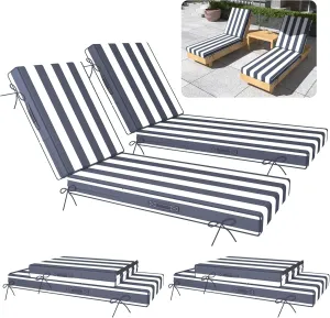 80 x 26in Chaise Lounge Cushions Outdoor Furniture Set of 2 Patio Pool Lounge Chair Cushions 4'' Waterproof Outdoor Double Weather Resistant Detachable Chaise Cushion(Blue Stripe)