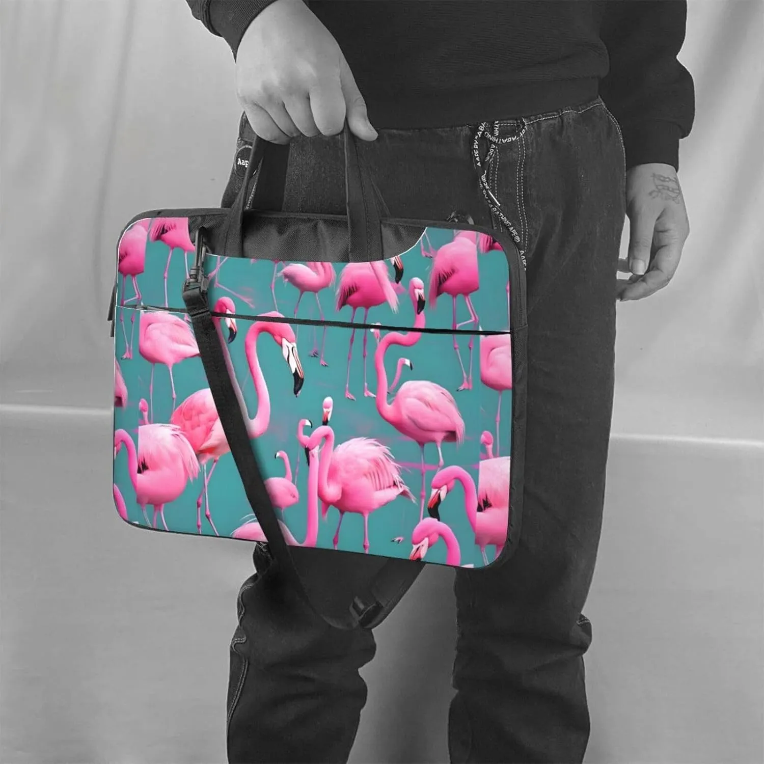A Flock Of Flamingos Shockproof Portable Shoulder Laptop Bag For Daily Work Business Meetings
