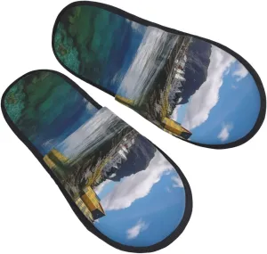 AdaNti Norway Landscape Nature Sea Water Furry Slippers for Men Women Fuzzy Memory Foam Slippers Warm Comfy Slip-on Bedroom Shoes Winter House Shoes for Indoor Outdoor