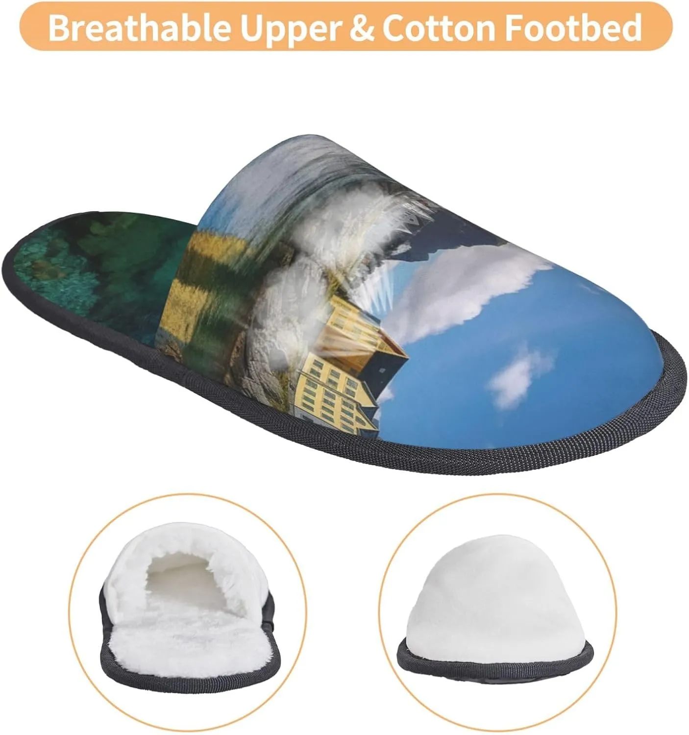 AdaNti Norway Landscape Nature Sea Water Furry Slippers for Men Women Fuzzy Memory Foam Slippers Warm Comfy Slip-on Bedroom Shoes Winter House Shoes for Indoor Outdoor