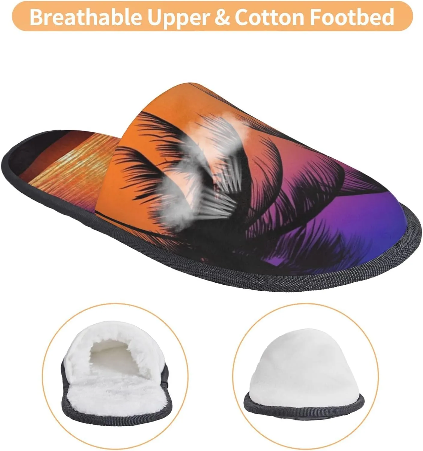AdaNti Sunset Ocean with Palm Trees Furry Slippers for Men Women Fuzzy Memory Foam Slippers Warm Comfy Slip-on Bedroom Shoes Winter House Shoes for Indoor Outdoor