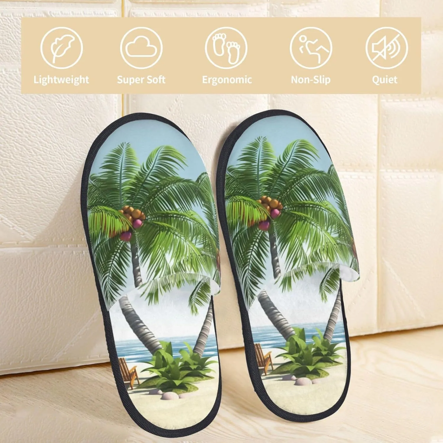 AdaNti Tropical Palm Tree Furry Slippers for Men Women Fuzzy Memory Foam Slippers Warm Comfy Slip-on Bedroom Shoes Winter House Shoes for Indoor Outdoor