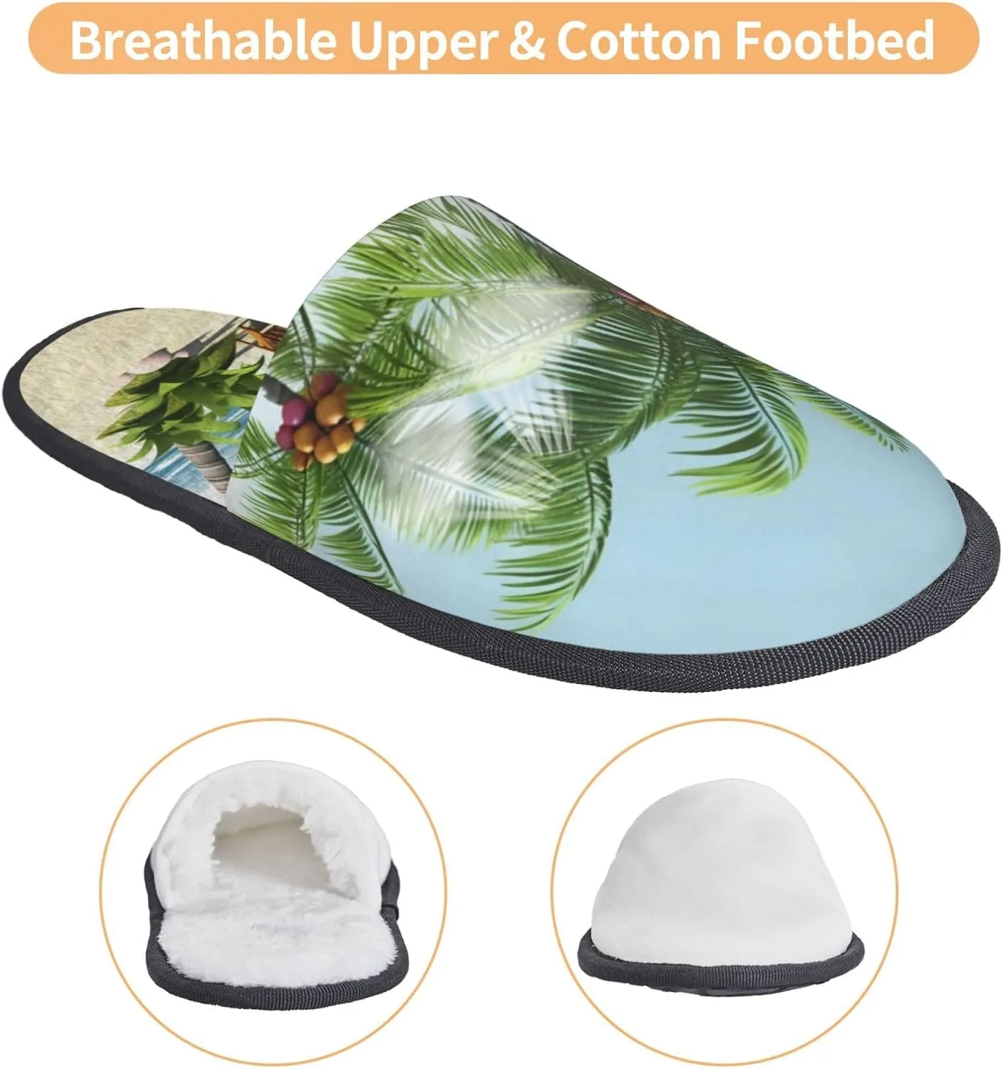 AdaNti Tropical Palm Tree Furry Slippers for Men Women Fuzzy Memory Foam Slippers Warm Comfy Slip-on Bedroom Shoes Winter House Shoes for Indoor Outdoor