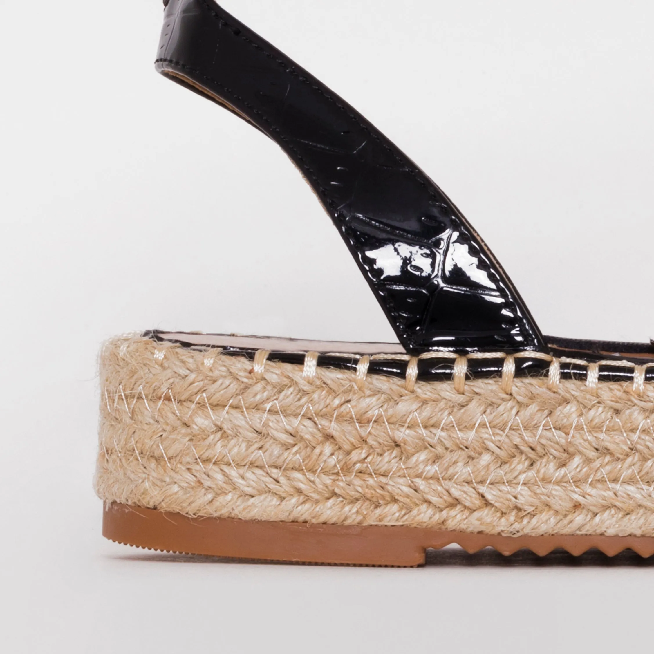 Adira Black Faux Croc Print Lace Up Espadrille Flatforms