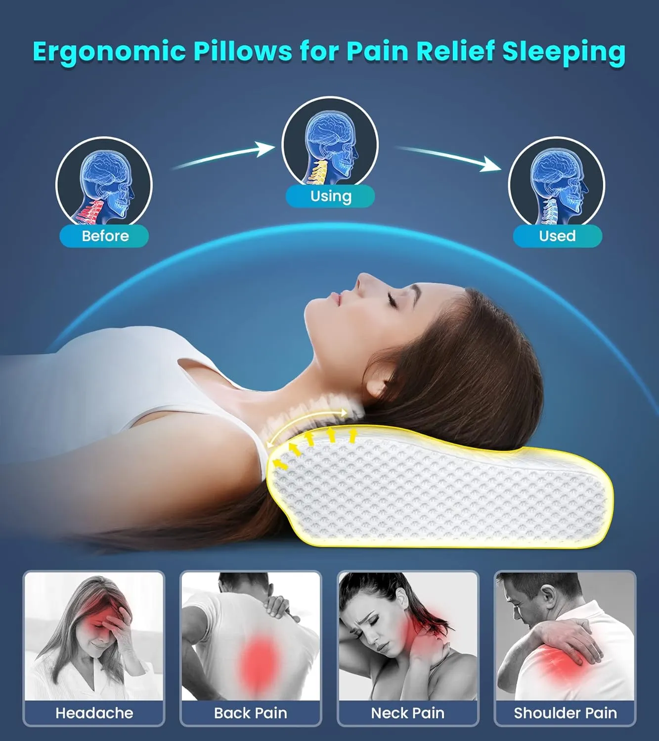 Adjustable Cervical Pillow for Neck and Shoulder Pain Relief, 5x Support Memory Foam Pillows for Sleeping, Orthopedic Contour Traction Pillow Odorless, Bed Pillow for Side Back Stomach Sleeper