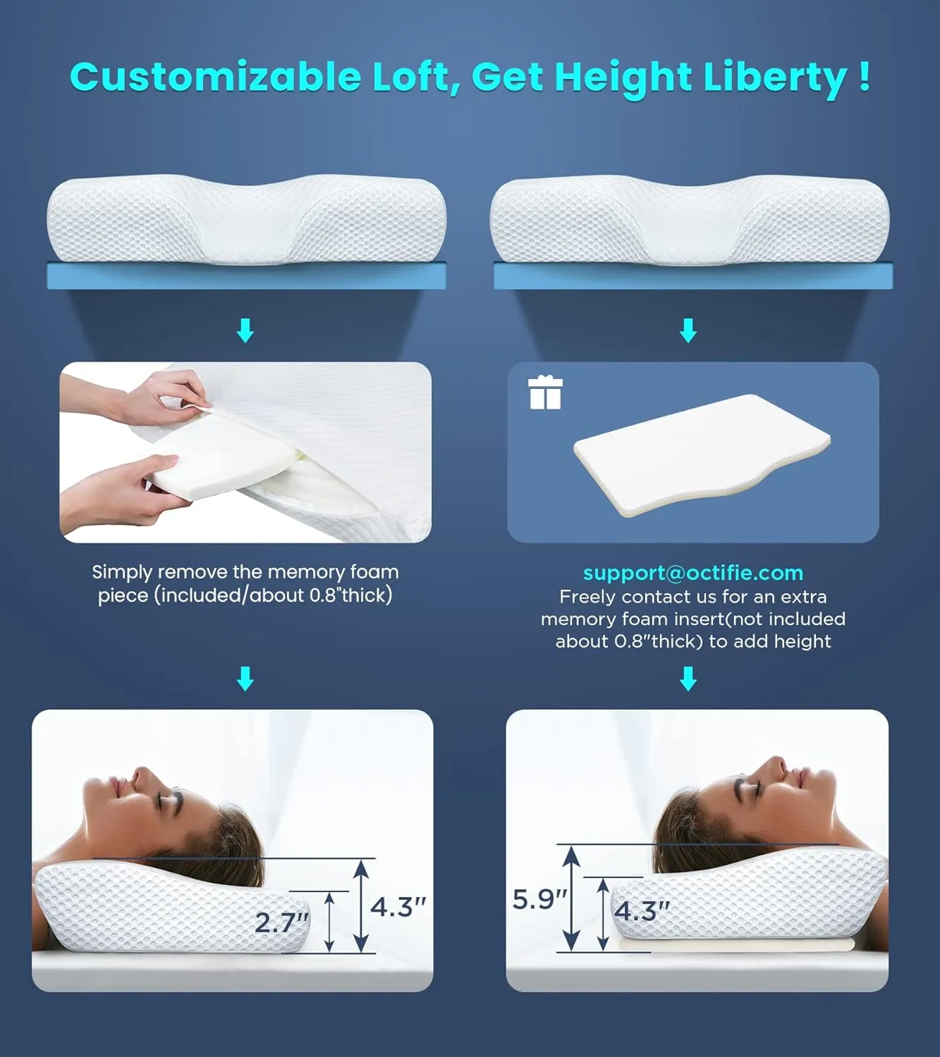 Adjustable Cervical Pillow for Neck and Shoulder Pain Relief, 5x Support Memory Foam Pillows for Sleeping, Orthopedic Contour Traction Pillow Odorless, Bed Pillow for Side Back Stomach Sleeper