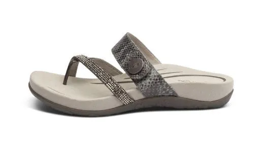 Aetrex Pewter Sparkle Izzy Adjustable Slide Womens Sandals SE233