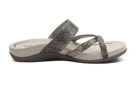 Aetrex Pewter Sparkle Izzy Adjustable Slide Womens Sandals SE233