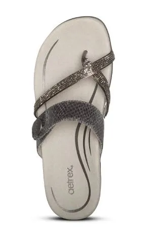 Aetrex Pewter Sparkle Izzy Adjustable Slide Womens Sandals SE233