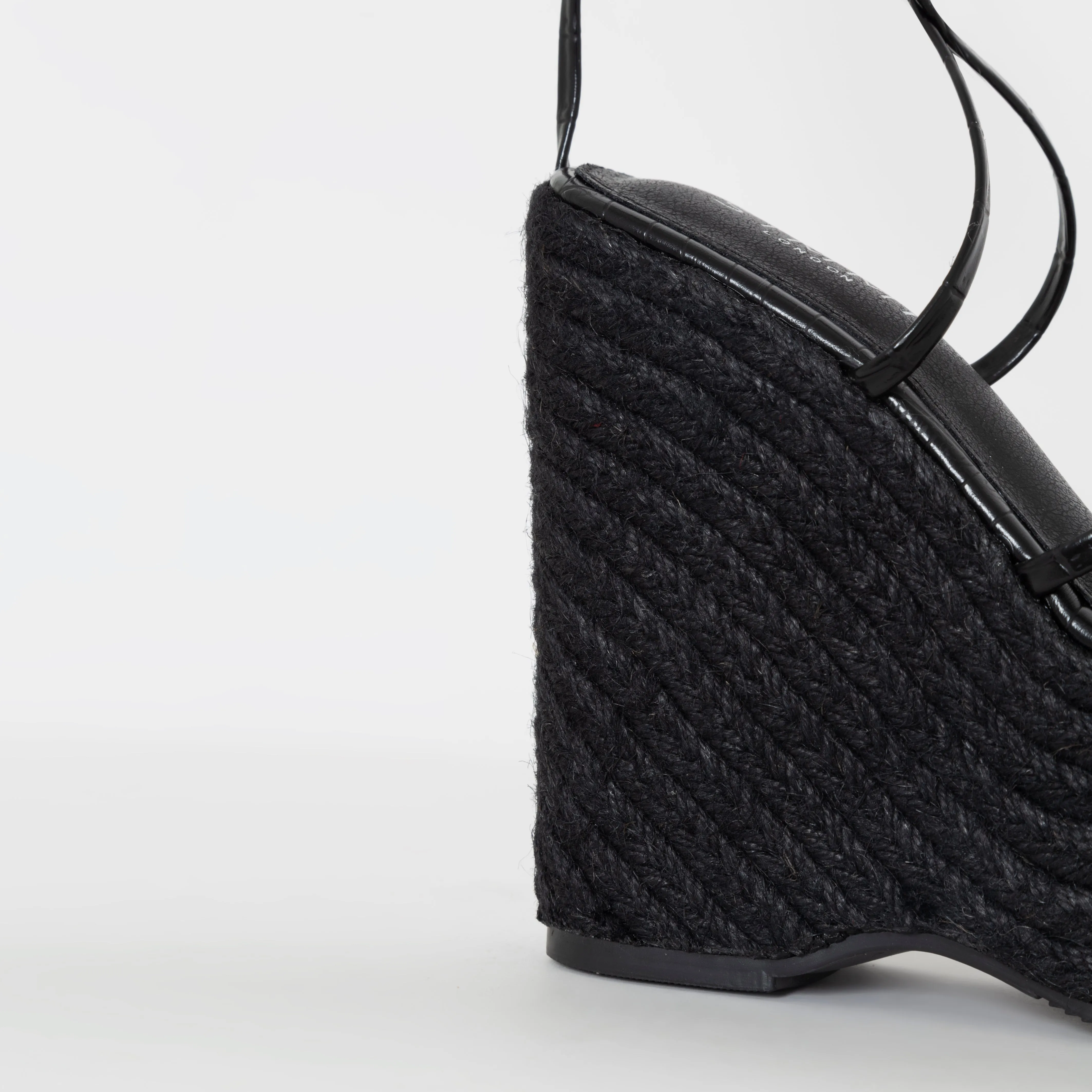 Alessia Black Faux Croc Print Lace Up Espadrille Wedges