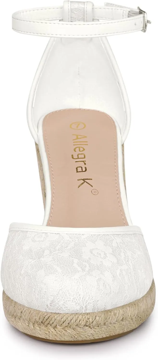 Allegra K Women's Closed Toe Espadrille Platform Heels Lace Wedge Sandals