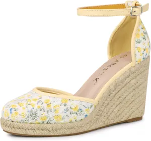 Allegra K Women's Closed Toe Espadrille Platform Heels Lace Wedge Sandals