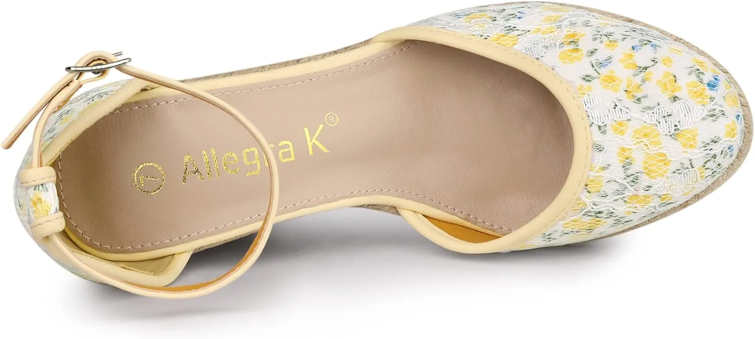 Allegra K Women's Closed Toe Espadrille Platform Heels Lace Wedge Sandals