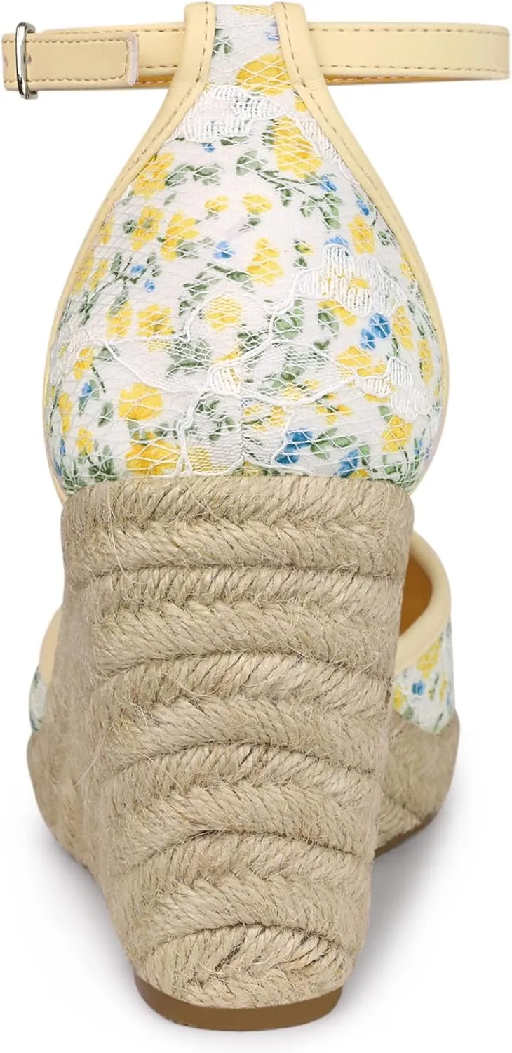 Allegra K Women's Closed Toe Espadrille Platform Heels Lace Wedge Sandals