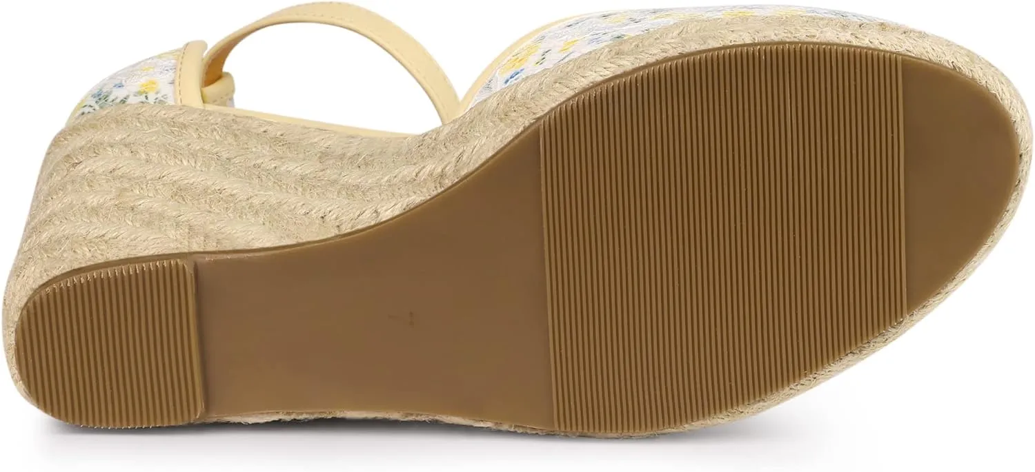 Allegra K Women's Closed Toe Espadrille Platform Heels Lace Wedge Sandals