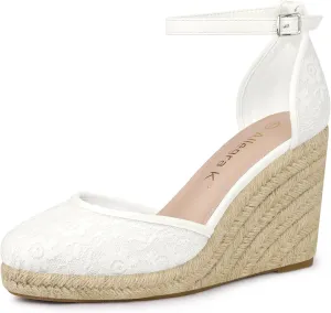 Allegra K Women's Closed Toe Espadrille Platform Heels Lace Wedge Sandals