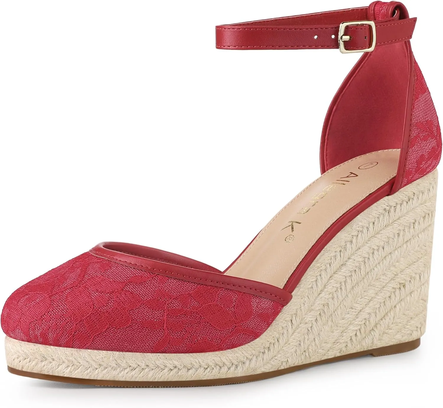 Allegra K Women's Closed Toe Espadrille Platform Heels Lace Wedge Sandals