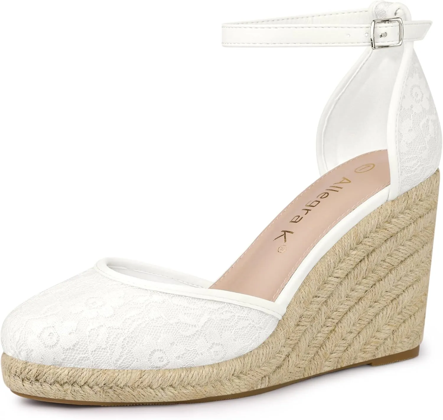 Allegra K Women's Closed Toe Espadrille Platform Heels Lace Wedge Sandals