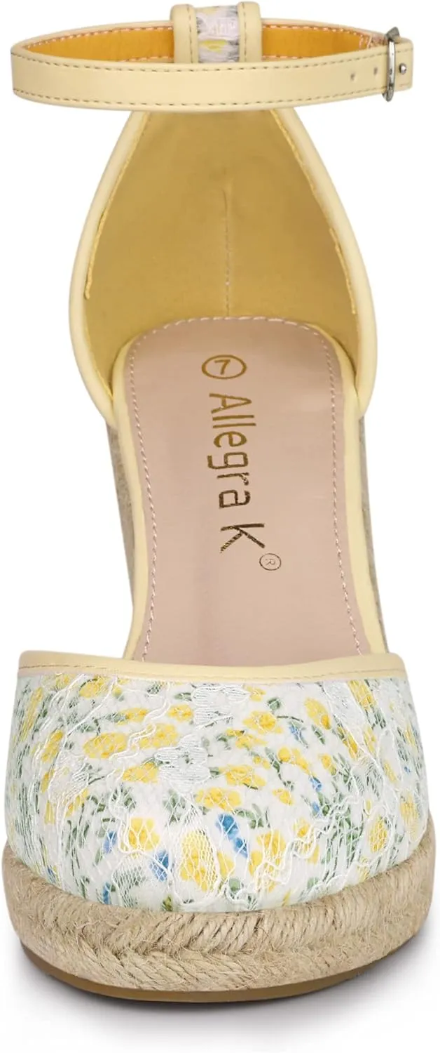 Allegra K Women's Closed Toe Espadrille Platform Heels Lace Wedge Sandals